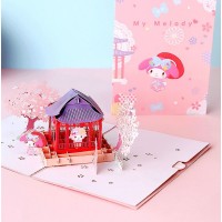 Handmade 3d Pop Up Card Original Licensed Melody Sakura Gazebo Pavilion Birthday Kid Child Birthday Wedding Anniversary Valentine's Day Bridal Shower Baby Birth